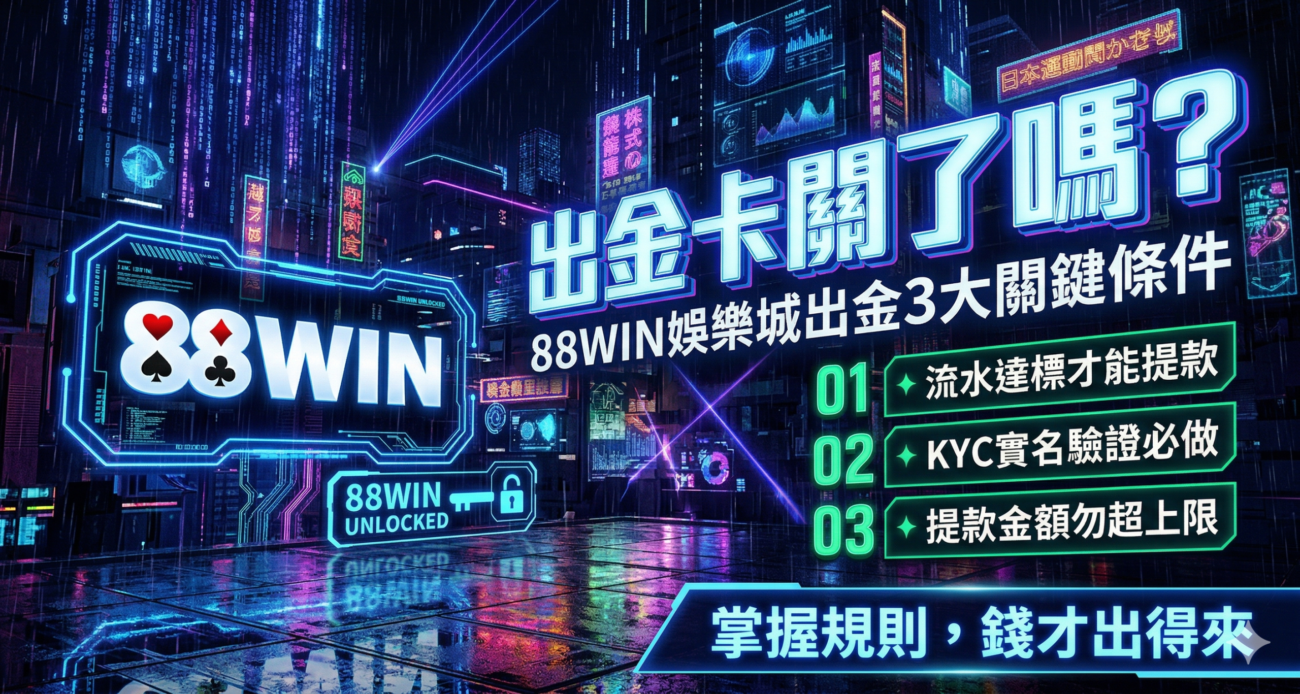 3A娛樂城出金流程說明：從申請、KYC驗證、流水確認到入帳的四步驟示意圖